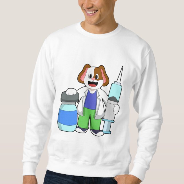 Sweatshirt Chien comme docteur avec seringue (Devant)