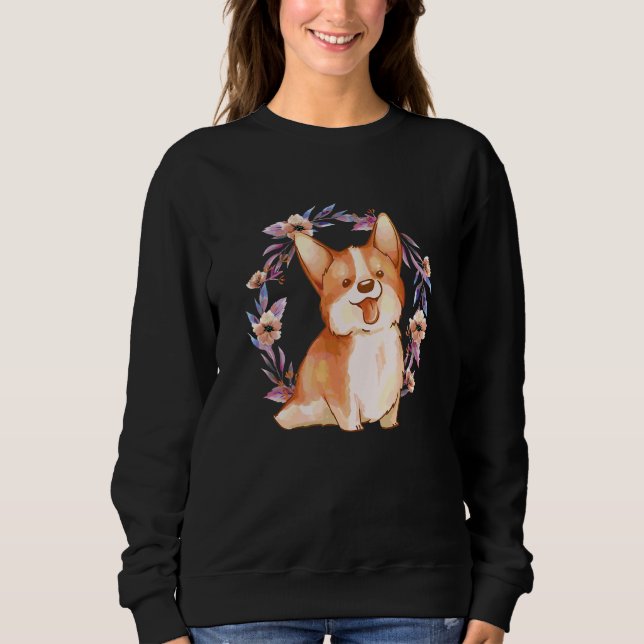 Sweatshirt Chien Corgi Mignon Aquarelle Esthétique Chiot Corg (Devant)