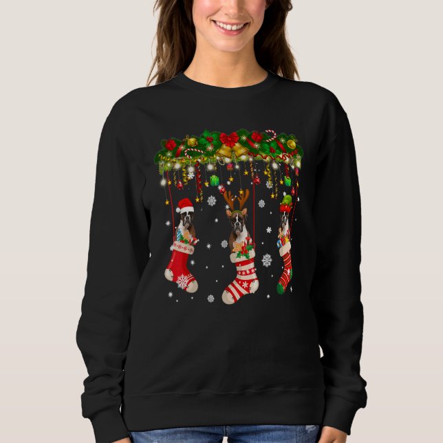 Sweatshirt Chien De Boxe En Sock Xmas Reindeer Père Noël Elf  (Devant)