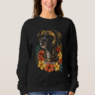 Sweatshirt Chien de boxe Fleurs hawaïennes Hibiscus Hula Hawa