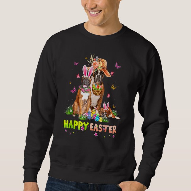 Sweatshirt Chien de boxe Joyeux oeufs de lapin de Pâques Enfa (Devant)