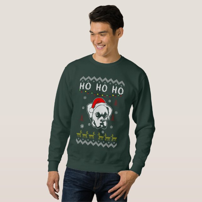 Sweatshirt Chien de boxe laide Noël Ho Ho Ho (Devant entier)
