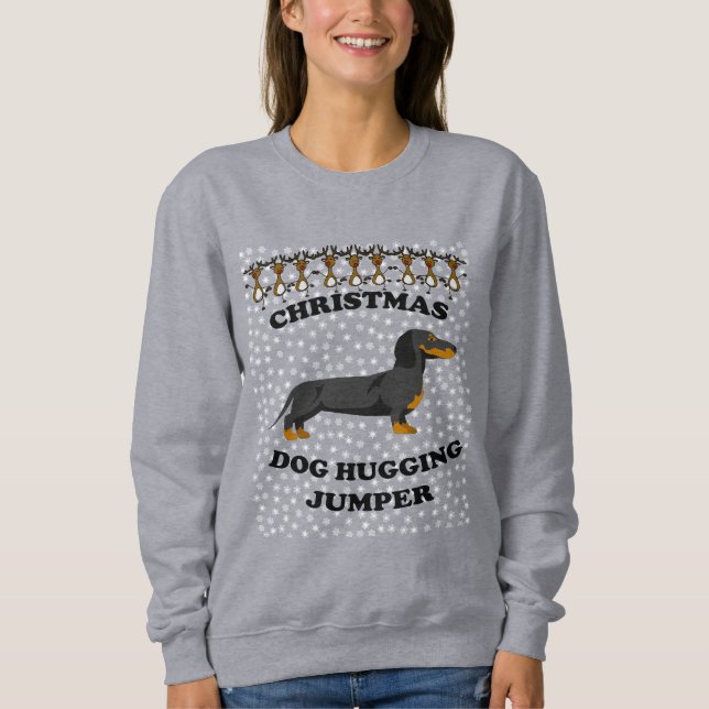 Sweatshirt Chien de Noël chien de Dachshund accolade (Devant)