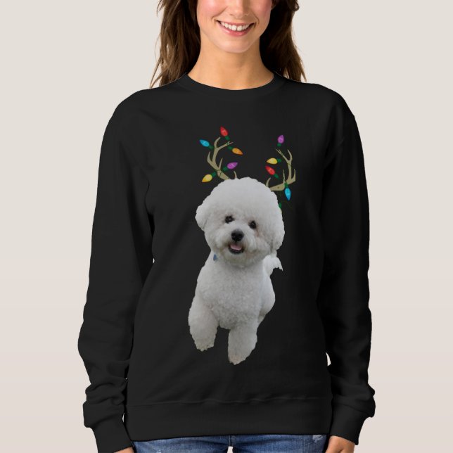Sweatshirt Chien de Noël du renne Bichon Frise (Devant)