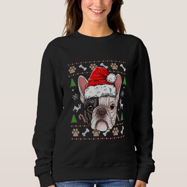 Sweatshirt Chien de noël en français père Noël avec cadeau ca (Devant)