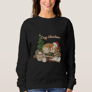 Sweatshirt Chien de Noël endormi et livres vintage cosy