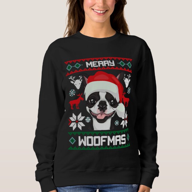 Sweatshirt Chien de Noël moche de Boston Terrier Dog (Devant)