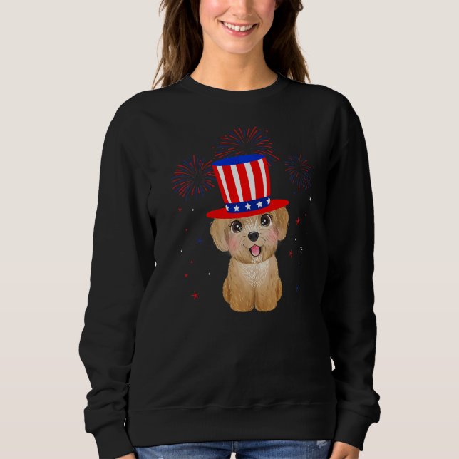 Sweatshirt Chien De Poodle Rouge Blanc Bleu Feu D'Oeuvre Déco (Devant)