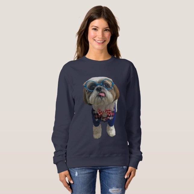 Sweatshirt Chien de Shih Tzu de hippie (Devant entier)