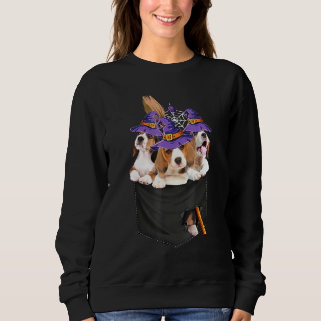 Sweatshirt Chien d'Halloween de poche de sorcière beagle (Devant)