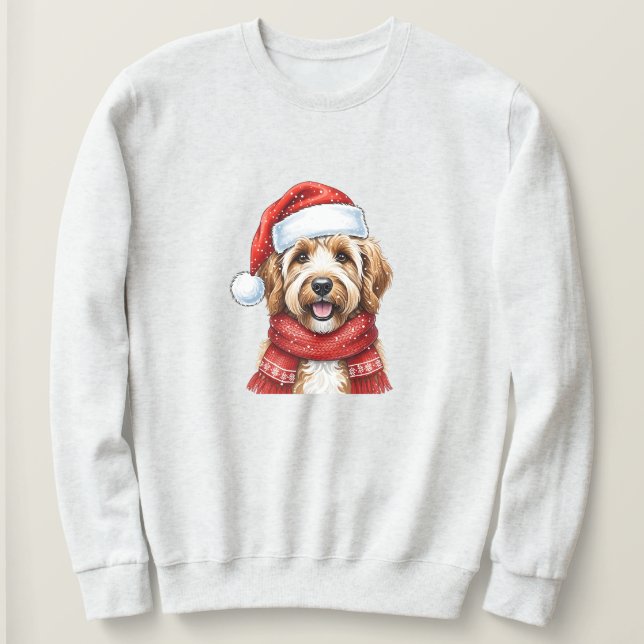 Sweatshirt Chien Doodle Mignon Chapeau et Écharpe de Noël de  (Design devant)