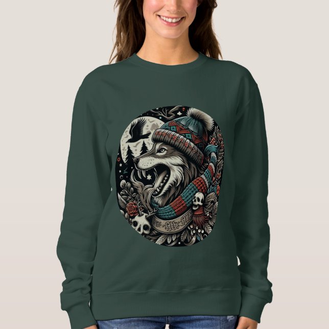 Sweatshirt Chien et crânes maléfiques (Devant)