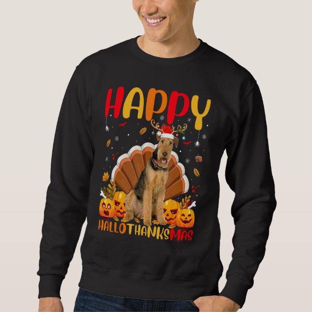 Sweatshirt Chien  Joyeux Airedale Terrier Hellothanksmas (Devant)
