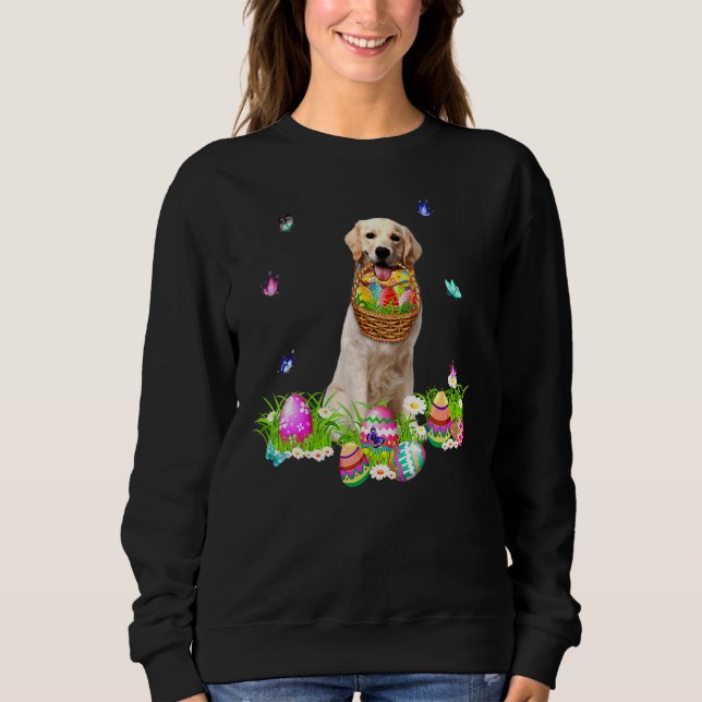 Sweatshirt Chien lapin jaune du Labrador avec panier d'oeufs  (Devant)