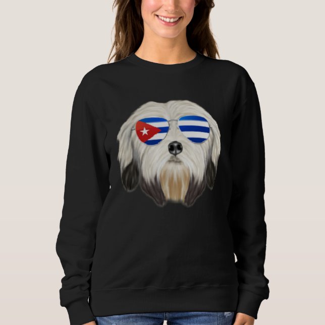 Sweatshirt Chien Lowchen Drapeau Cubain Cuba Pochette (Devant)