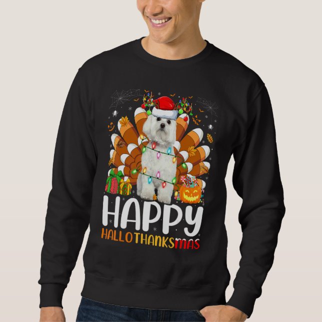 Sweatshirt Chien maltais Halloween Noël Joyeux Hallothanks (Devant)