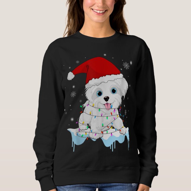 Sweatshirt Chien maltais Noël Père Noël éclaire Chiens amusan (Devant)