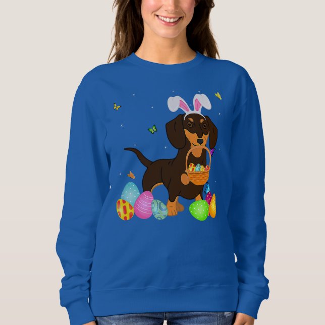 Sweatshirt Chien Maman Cadeau Cute Bunny Dachshund Oeufs Jour (Devant)