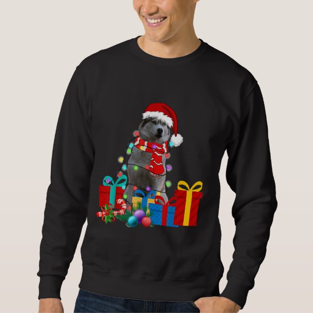 Sweatshirt Chien mignon Chiot Noël Pyjama lumières de Noël Si (Devant)