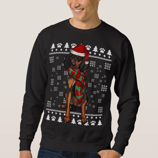Sweatshirt Chien noir et Tan Coonhre Santa Hat Noël Ugly Ch (Devant)