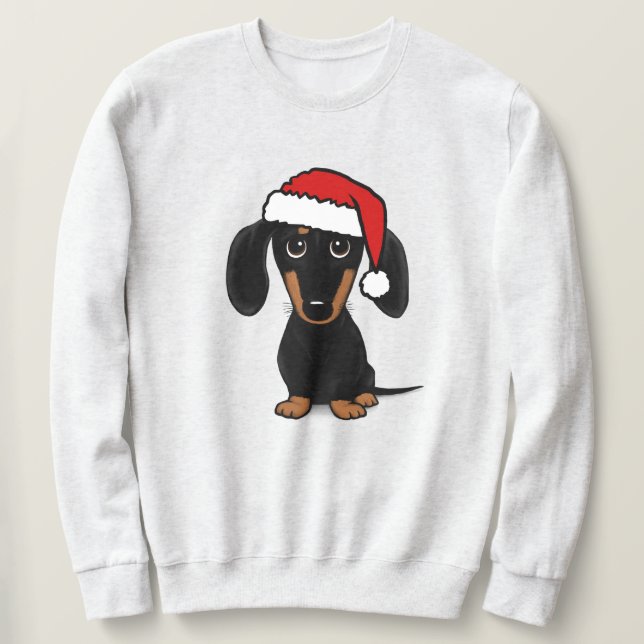 Sweatshirt Chien noir et Tan Dachshund Père Noël mignon Wiene (Design devant)