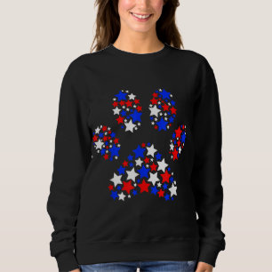 Sweatshirt Chien Paw Rouge Blanc Bleu Étoiles 4 juillet Chien