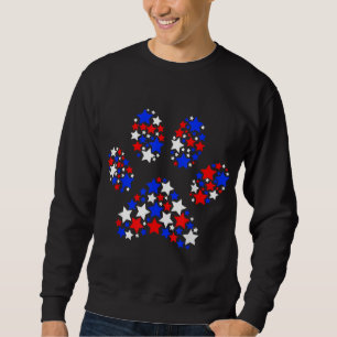 Sweatshirt Chien Paw Rouge Blanc Bleu Étoiles 4 juillet Chien