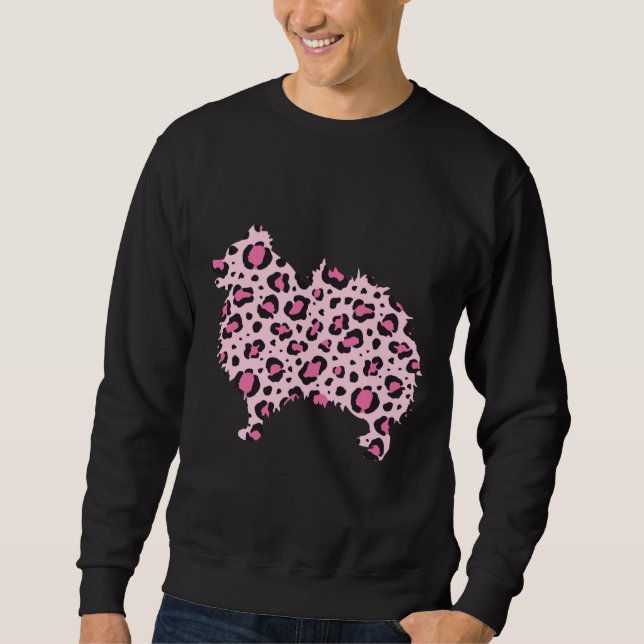 Sweatshirt Chien Poméranien léopard rose Imprimer Chien (Devant)