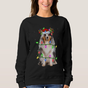 Sweatshirt Chien Sheltie de Noël en pyjama avec lumières de s