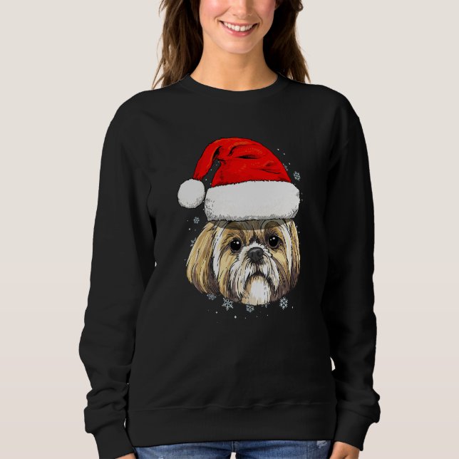 Sweatshirt Chien Shih Tzu Chien Noël Père Noël Chapeau Esprit (Devant)