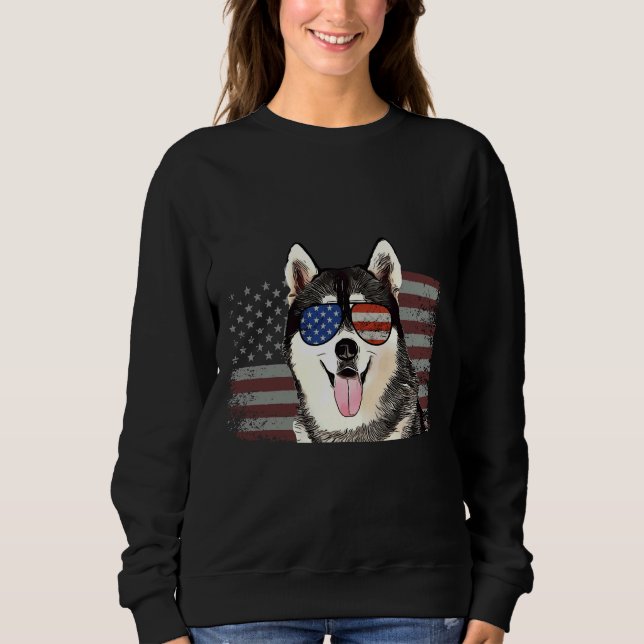 Sweatshirt Chien sibérien Husky Juillet 4 Retro Usa American  (Devant)