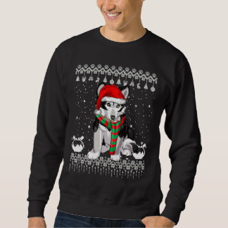 Sweatshirt Chien sibérien Husky Santa Hat Xmas laid