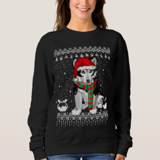 Sweatshirt Chien sibérien Husky Santa Hat Xmas laid