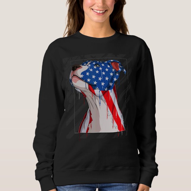 Sweatshirt Chien taureau Merica 4 juillet Drapeau américain (Devant)