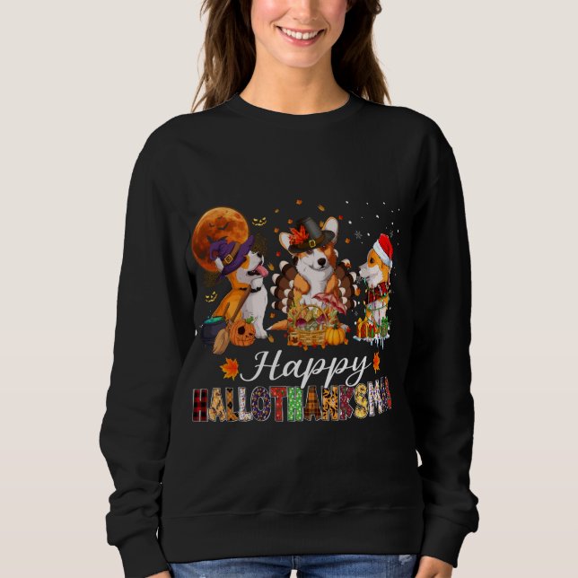Sweatshirt Chiens de Corgi Halloween Thanksgiving Noël Hallot (Devant)