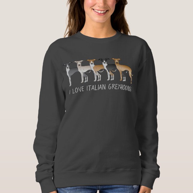 Sweatshirt Chiens de dessin animé Lévrier italien avec texte  (Devant)