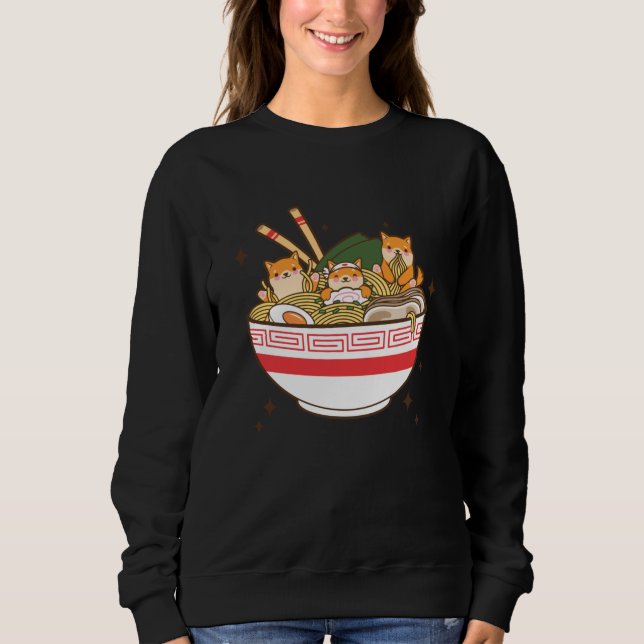 Sweatshirt Chiens de Kawaii mangeant Ramen (Devant)