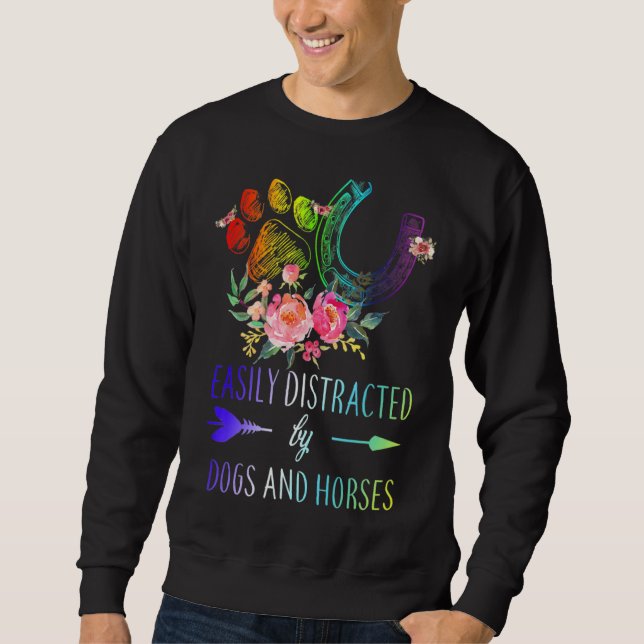 Sweatshirt Chiens Et Chevaux Facilement Distraits Chiens Et C (Devant)