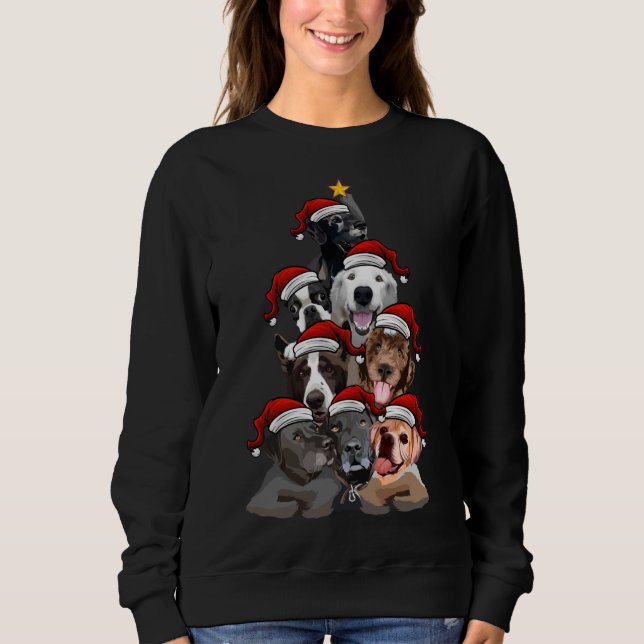 Sweatshirt Chiens mignons à Santa Hats Arbre de Noël avec Sta (Devant)