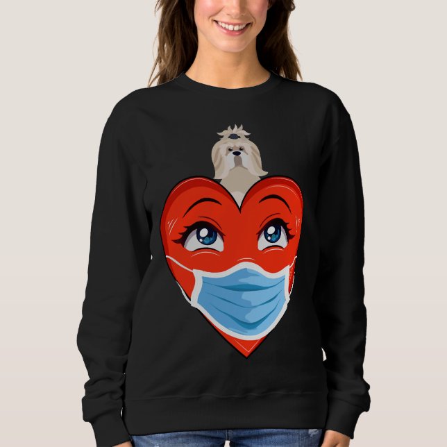 Sweatshirt Chih Tzu Chien Coeur Dans Le Masque Valentines Jou (Devant)