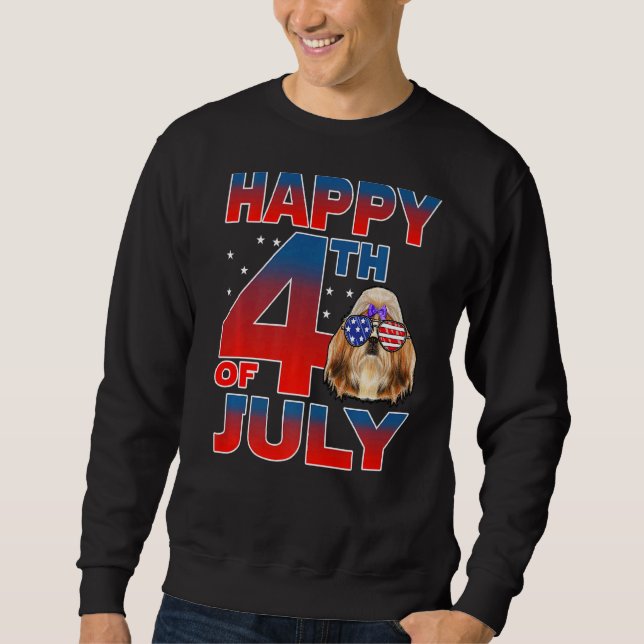 Sweatshirt Chih Tzu Chien Drapeau Américain Lunettes Joyeux 4 (Devant)