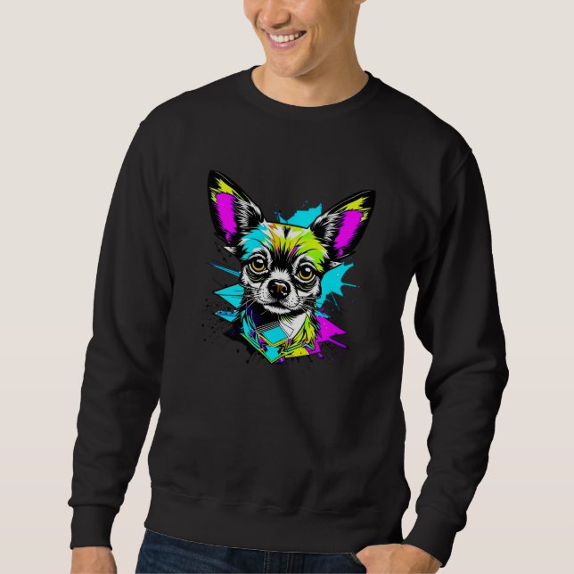 Sweatshirt Chihuahua Cyberpunk style Art Amoureux des chiens (Devant)