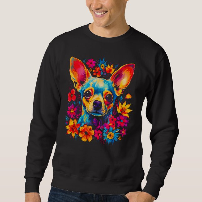 Sweatshirt Chihuahua Dog Flowers (Devant)