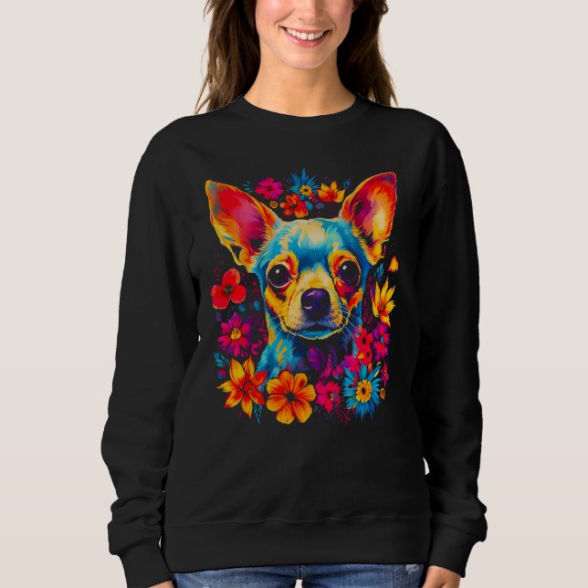 Sweatshirt Chihuahua Dog Flowers (Devant)