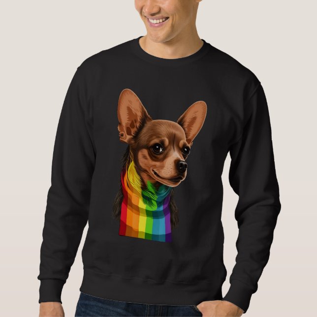 Sweatshirt Chihuahua Gay Pride Dog LGBT Rainbow Flag on Chihu (Devant)