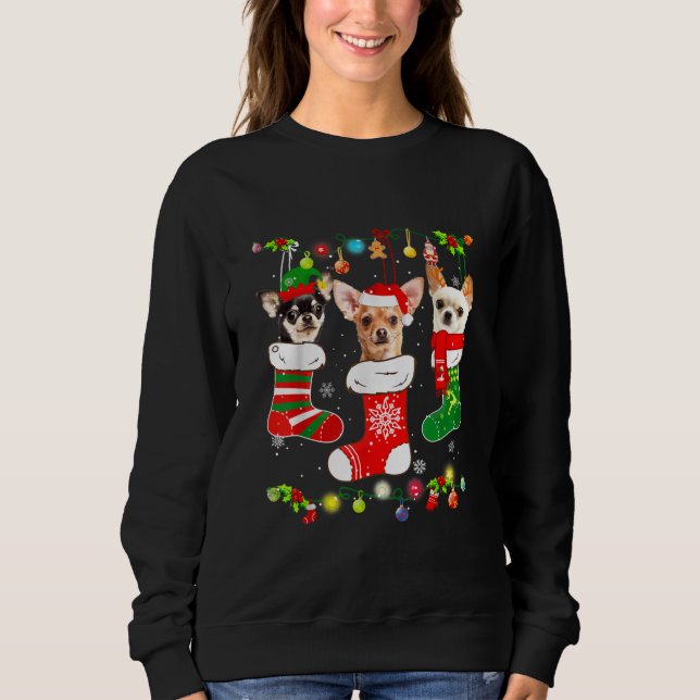 Sweatshirt chihuahua lumières de Noël cadeau drôle de Noël lo (Devant)