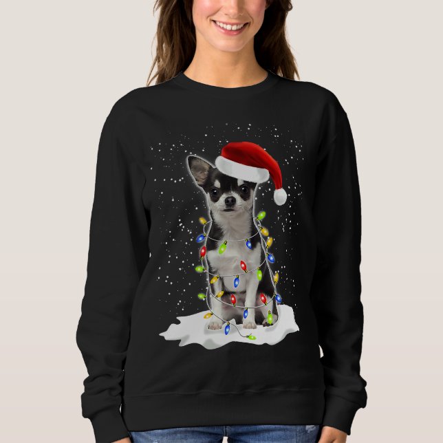 Sweatshirt Chihuahua Noire Fairy Lights Chien (Devant)