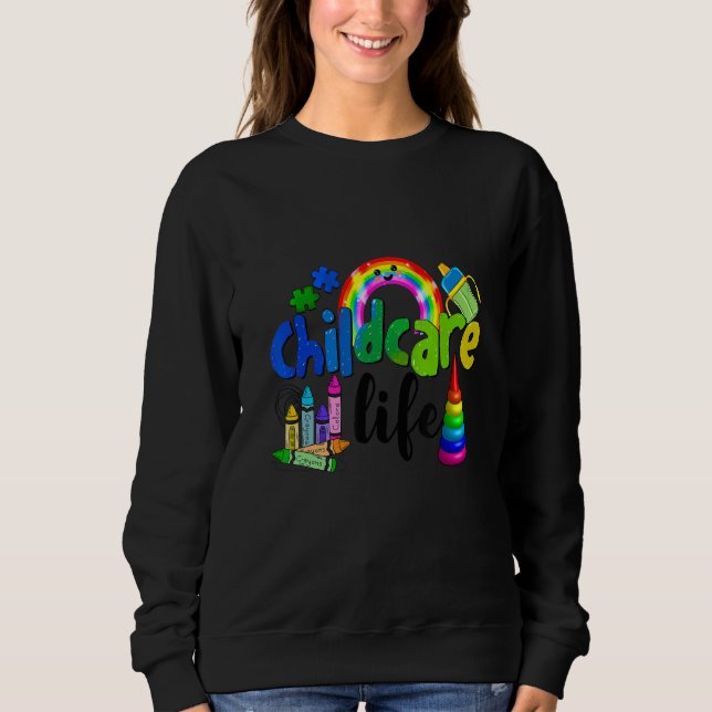 Sweatshirt Childcare life daycare puzzle piece crayons and ra (Devant)