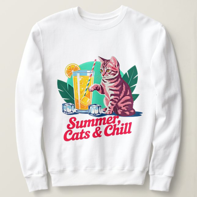 Sweatshirt chill de chat d'été pour femmes - Tropical Rétro (Design devant)