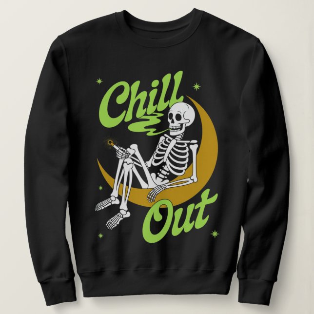 Sweatshirt Chill Out Skeleton sur la lune Fumer (Design devant)